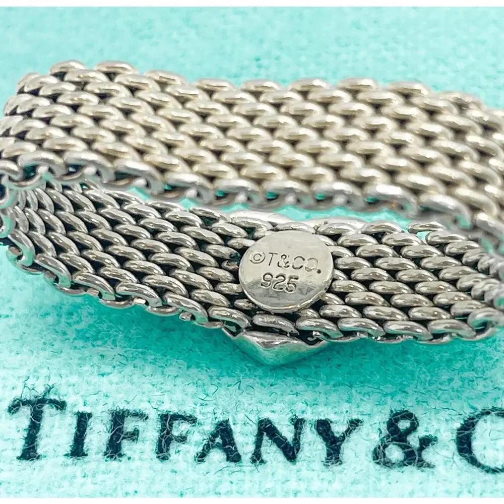Tiffany & Co. Somerset Mesh Heart Ring Sterling Silver Size 8 w/ Pouch
